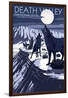 Wolves and Full Moon - Death Valley National Park-Lantern Press-Framed Art Print