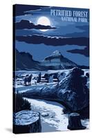 Wolves and Full Moon - Petrified Forest National Park-Lantern Press-Stretched Canvas