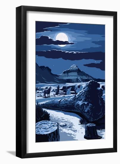 Wolves and Full Moon-Lantern Press-Framed Art Print