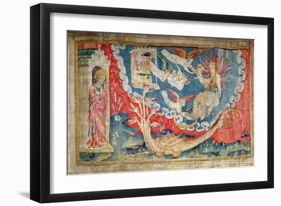 Woman About to Give Birth and Great Dragon Waiting to Devour, The Apocalypse of Angers, 1373-87-Nicolas Bataille-Framed Giclee Print