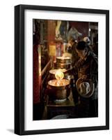 Woman Adding the Melting Yak Butter from Her Lamp to Those of the Temple, Bharkor, Tibet-Don Smith-Framed Photographic Print