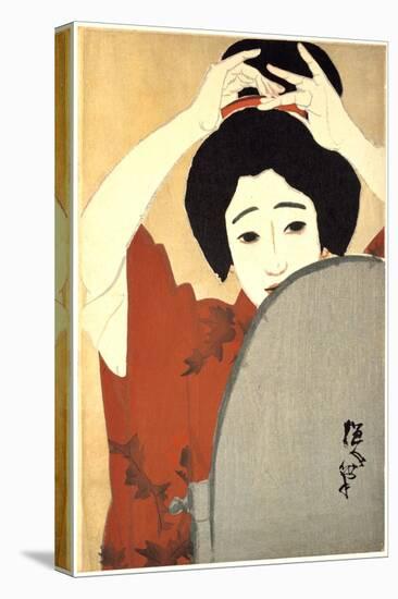 Woman Adjusting Her Hair in Front of the Mirror, 1930-Kitano Tsunetoni-Stretched Canvas