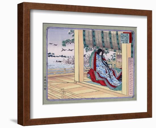 Woman Adjusting the Blinds, Japanese Wood-Cut Print-Lantern Press-Framed Art Print