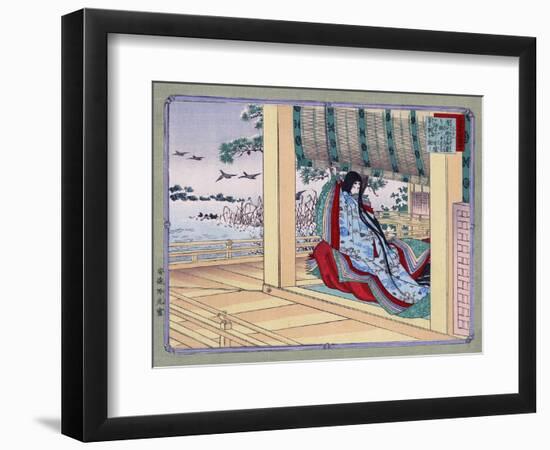 Woman Adjusting the Blinds, Japanese Wood-Cut Print-Lantern Press-Framed Art Print