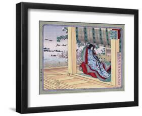 Woman Adjusting the Blinds, Japanese Wood-Cut Print-Lantern Press-Framed Art Print