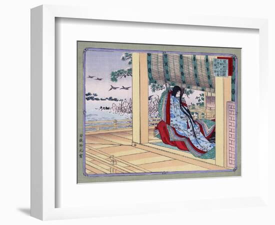 Woman Adjusting the Blinds, Japanese Wood-Cut Print-Lantern Press-Framed Art Print