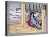 Woman Adjusting the Blinds, Japanese Wood-Cut Print-Lantern Press-Stretched Canvas