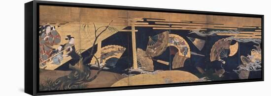 Woman Admiring Floating Fans, Screen, Edo Period-Anonymous-Framed Stretched Canvas