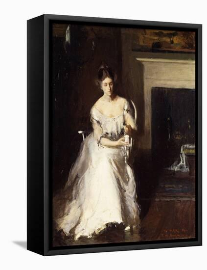 Woman Admiring Lace, 1910 (Oil on Canvas)-Frank Weston Benson-Framed Stretched Canvas