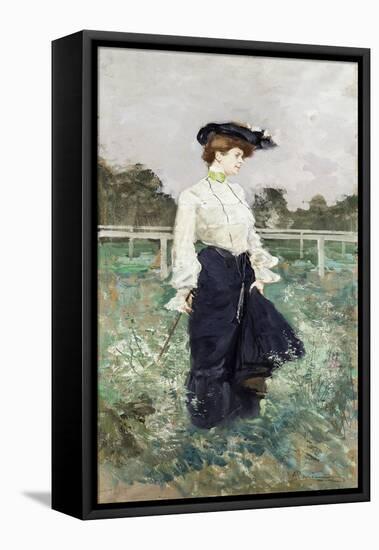 Woman Alone; Signora a San Siro-Pompeo Mariani-Framed Stretched Canvas