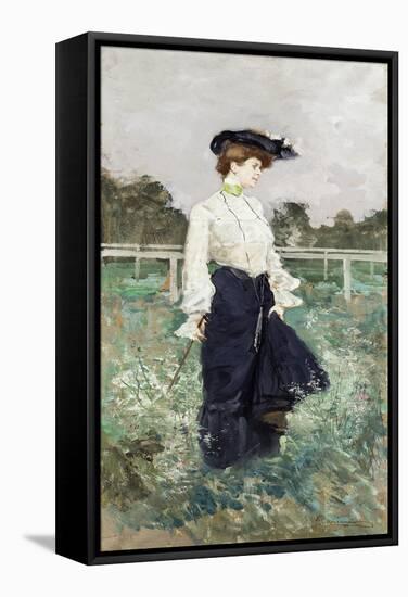 Woman Alone; Signora a San Siro-Pompeo Mariani-Framed Stretched Canvas