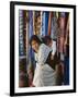 Woman and Baby, Cloth Shopkeeper in Temple Square, Bodhnath, Kathmandu, Nepal-Anthony Waltham-Framed Photographic Print