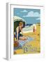 Woman and Beach Scene - Vero Beach, Florida-Lantern Press-Framed Art Print