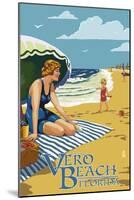 Woman and Beach Scene - Vero Beach, Florida-Lantern Press-Mounted Art Print