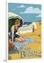 Woman and Beach Scene - Vero Beach, Florida-Lantern Press-Framed Art Print