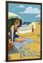 Woman and Beach Scene - Vero Beach, Florida-Lantern Press-Framed Art Print