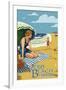 Woman and Beach Scene - Vero Beach, Florida-Lantern Press-Framed Art Print