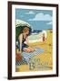 Woman and Beach Scene - Vero Beach, Florida-Lantern Press-Framed Art Print