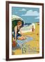 Woman and Beach Scene - Vero Beach, Florida-Lantern Press-Framed Art Print