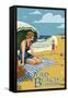 Woman and Beach Scene - Vero Beach, Florida-Lantern Press-Framed Stretched Canvas