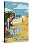 Woman and Beach Scene - Vero Beach, Florida-Lantern Press-Stretched Canvas