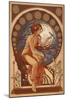 Woman and Bird - Art Nouveau-Lantern Press-Mounted Art Print