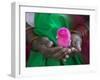 Woman and Chick Painted with Holy Color, Orissa, India-Keren Su-Framed Photographic Print