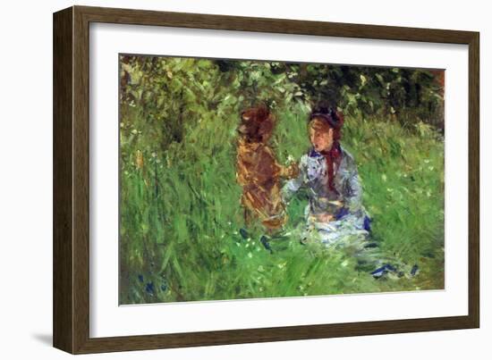 Woman and Child in Garden in Bougival-Berthe Morisot-Framed Art Print