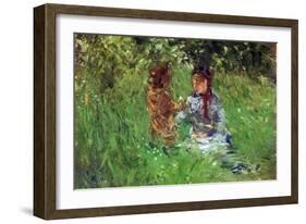 Woman and Child in Garden in Bougival-Berthe Morisot-Framed Art Print
