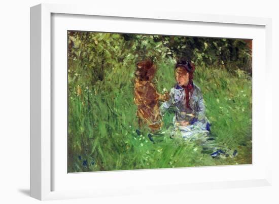 Woman and Child in Garden in Bougival-Berthe Morisot-Framed Art Print