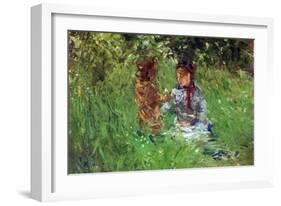 Woman and Child in Garden in Bougival-Berthe Morisot-Framed Art Print