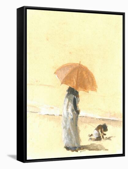 Woman and Child on Beach, 2015-Lincoln Seligman-Framed Stretched Canvas