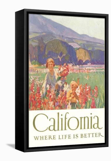 Woman and Child Picking Flowers-null-Framed Stretched Canvas