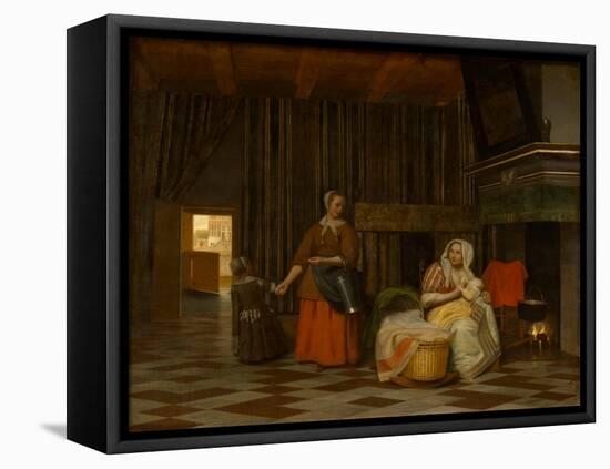 Woman and Child with Serving Maid, 1663-1665-Pieter de Hooch-Framed Stretched Canvas