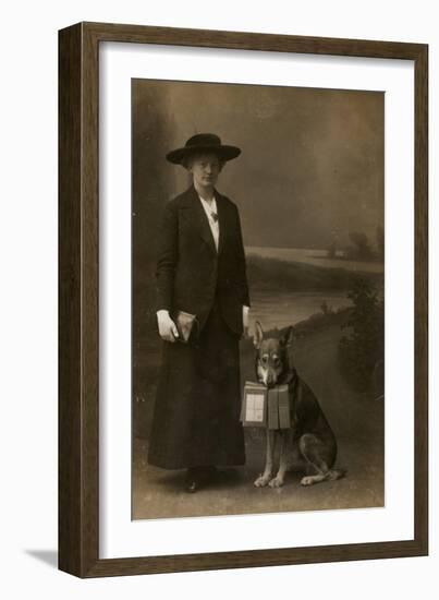 Woman and Dog in Photographer's Studio-Friedrich Hellman-Framed Photographic Print