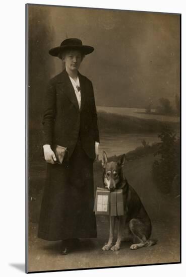 Woman and Dog in Photographer's Studio-Friedrich Hellman-Mounted Photographic Print