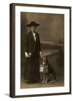 Woman and Dog in Photographer's Studio-Friedrich Hellman-Framed Photographic Print