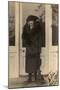 Woman and Dog on a Doorstep-null-Mounted Photographic Print