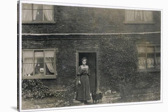 Woman and Dog Outside a Farnhouse-null-Stretched Canvas