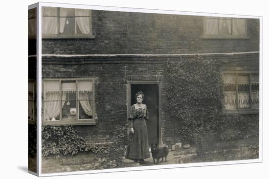 Woman and Dog Outside a Farnhouse-null-Stretched Canvas