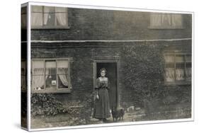 Woman and Dog Outside a Farnhouse-null-Stretched Canvas