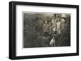 Woman and Four Girls with a Dog in a Garden-null-Framed Photographic Print