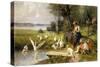 Woman and Geese-Ernst Meissner-Stretched Canvas