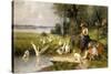 Woman and Geese-Ernst Meissner-Stretched Canvas