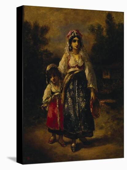 Woman and Girl, 1861 (Oil on Panel)-Narcisse Virgile Diaz de la Pena-Stretched Canvas