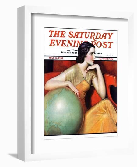 "Woman and Globe," Saturday Evening Post Cover, May 12, 1934-Wladyslaw Benda-Framed Giclee Print