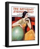 "Woman and Globe," Saturday Evening Post Cover, May 12, 1934-Wladyslaw Benda-Framed Giclee Print