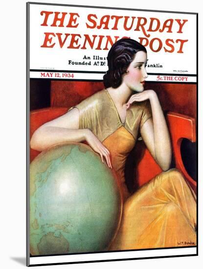 "Woman and Globe," Saturday Evening Post Cover, May 12, 1934-Wladyslaw Benda-Mounted Giclee Print