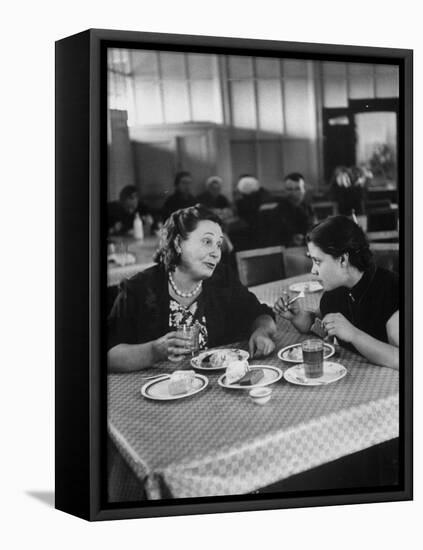 Woman and Her Daughter Eating in a Restaurant-Lisa Larsen-Framed Stretched Canvas
