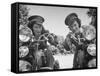 Woman and Her Daughter Sharing Interest in Motorcycle Racing-Sam Shere-Framed Stretched Canvas